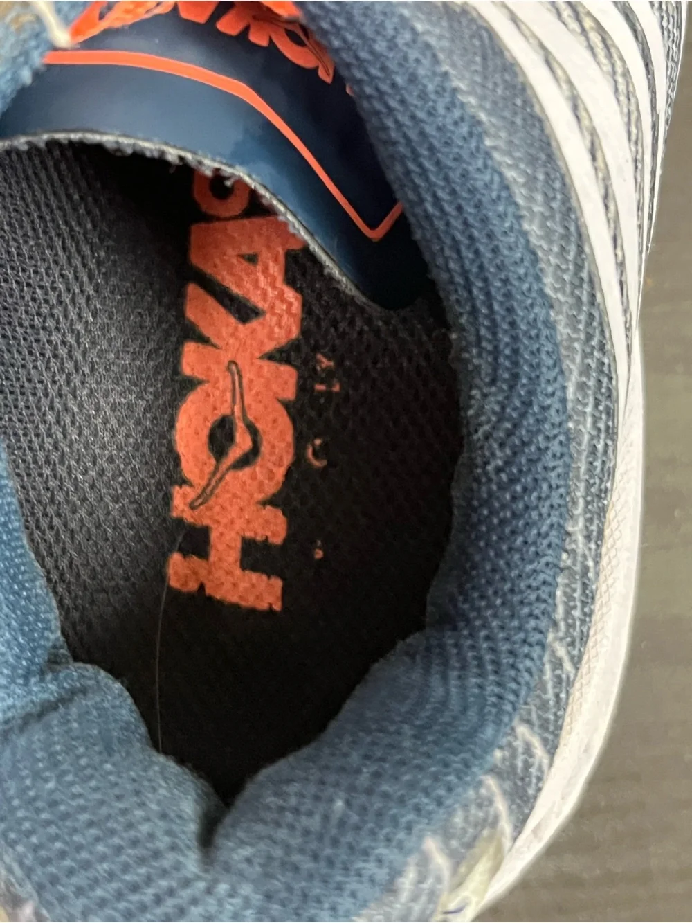 Hoka Navy Running Sneakers with Orange Laces
